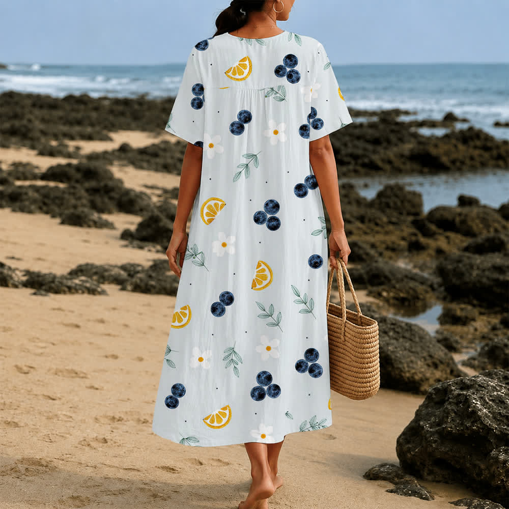 Christianartworkshop Summer Oversized Floral Print Cross Graphic V-Neck Short Sleeve Midi Dress - image 11