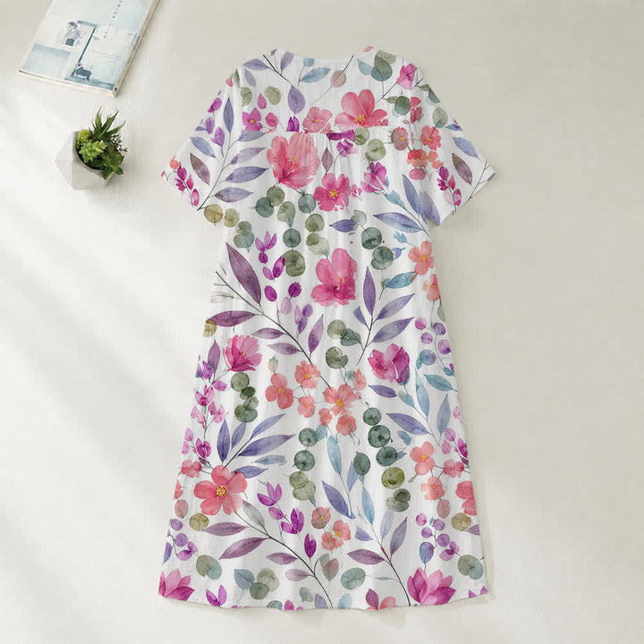 Christianartworkshop Summer Oversized Floral Print Cross Graphic V-Neck Short Sleeve Midi Dress - image 17