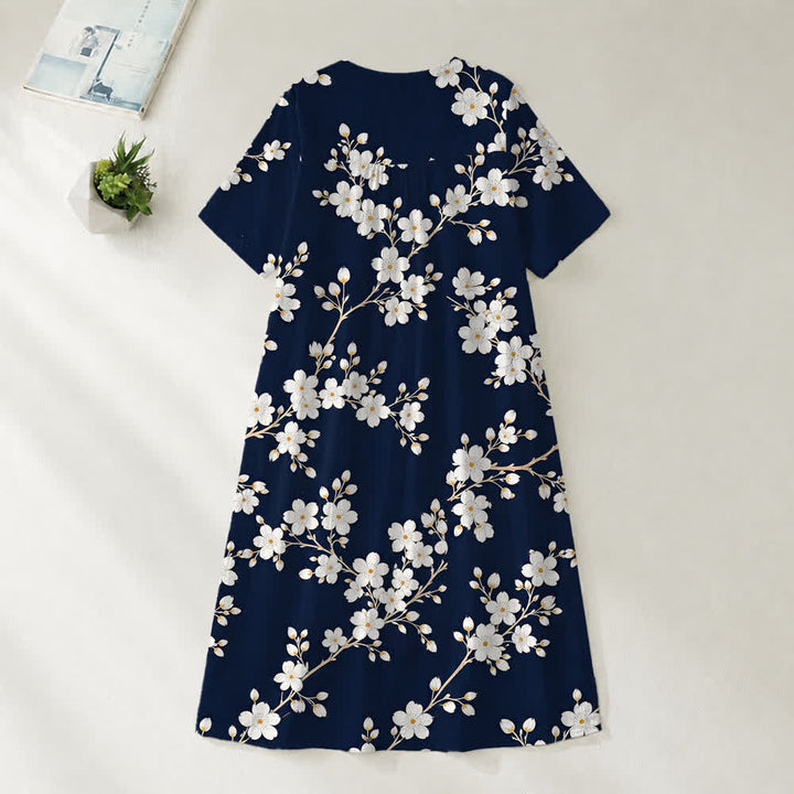 Christianartworkshop Summer Oversized Floral Print Cross Graphic V-Neck Short Sleeve Midi Dress - image 21