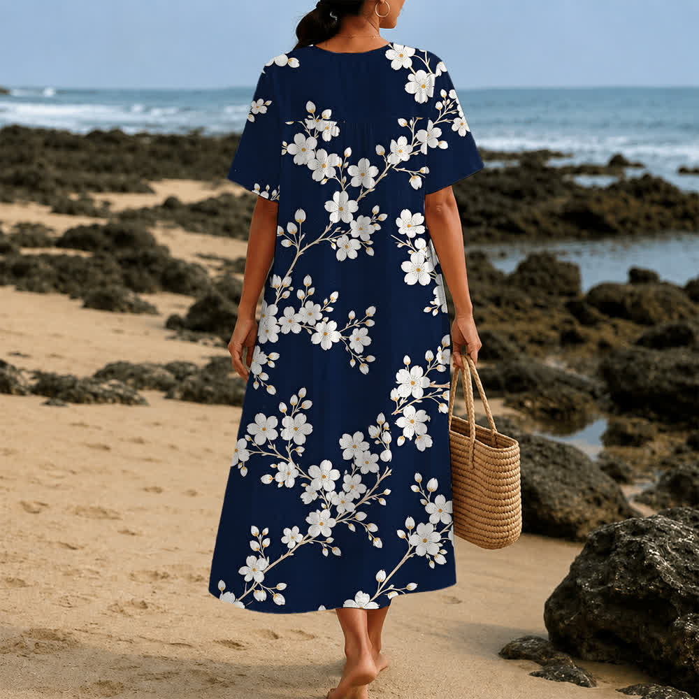 Christianartworkshop Summer Oversized Floral Print Cross Graphic V-Neck Short Sleeve Midi Dress - image 22