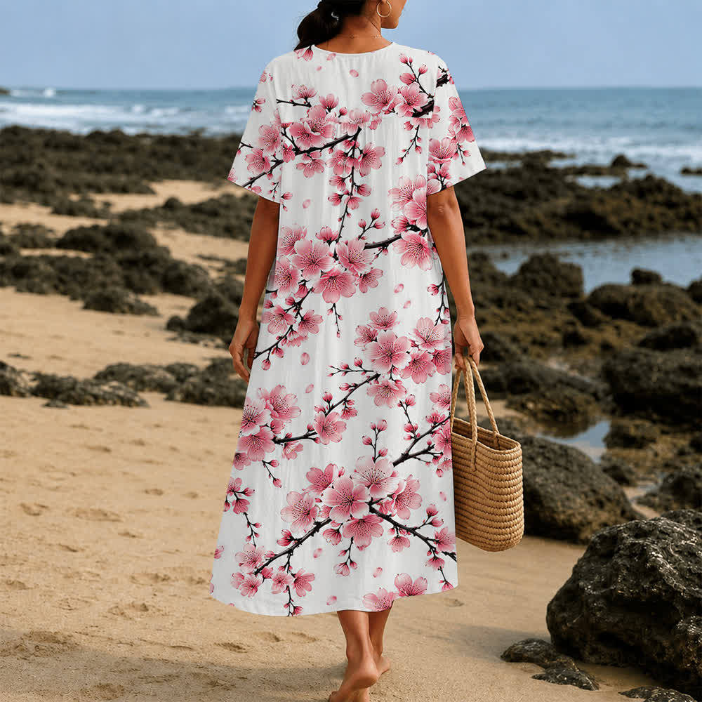 Christianartworkshop Summer Oversized Floral Print Cross Graphic V-Neck Short Sleeve Midi Dress - image 27