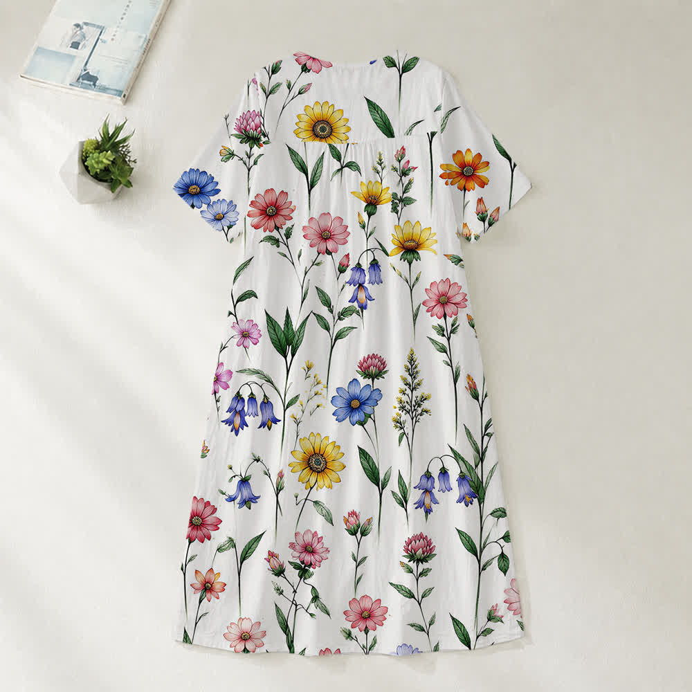 Christianartworkshop Summer Oversized Floral Print Cross Graphic V-Neck Short Sleeve Midi Dress - image 29
