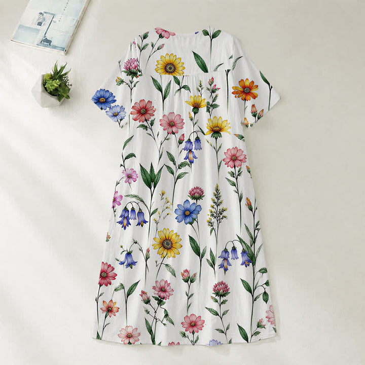 Christianartworkshop Summer Oversized Floral Print Cross Graphic V-Neck Short Sleeve Midi Dress - image 29