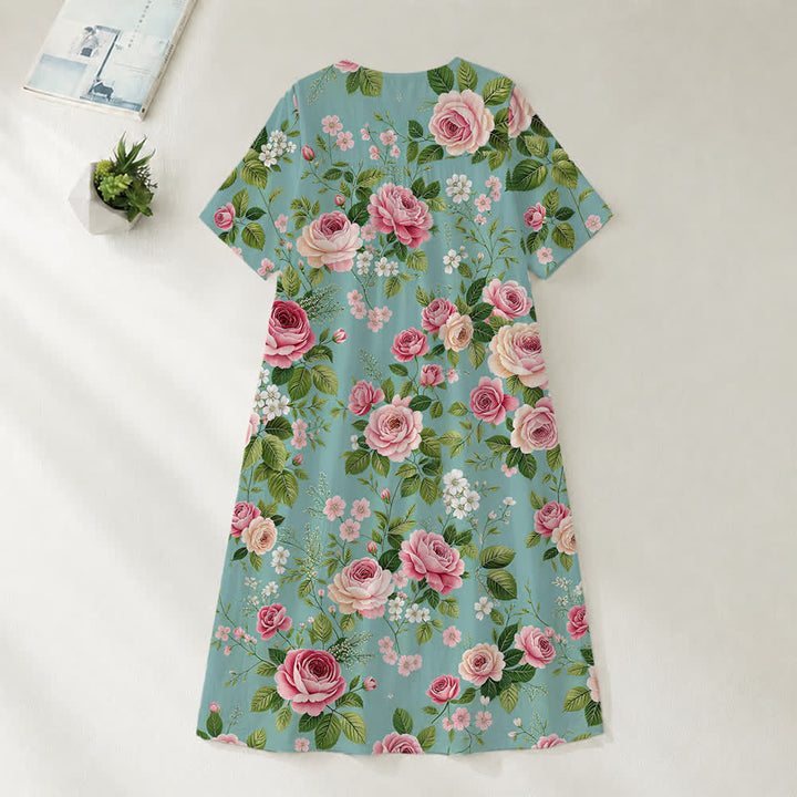 Christianartworkshop Summer Oversized Floral Print Cross Graphic V-Neck Short Sleeve Midi Dress - image 33