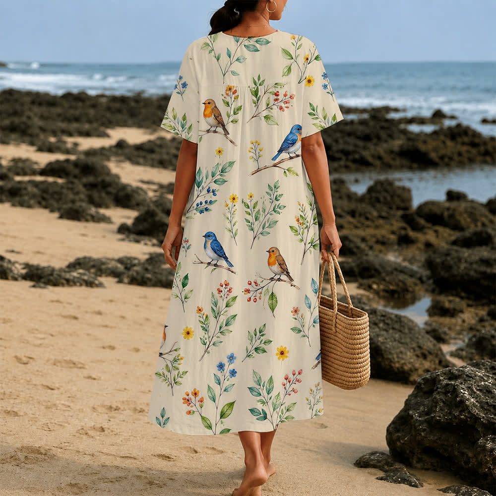 Christianartworkshop Summer Oversized Floral Print Cross Graphic V-Neck Short Sleeve Midi Dress - image 39
