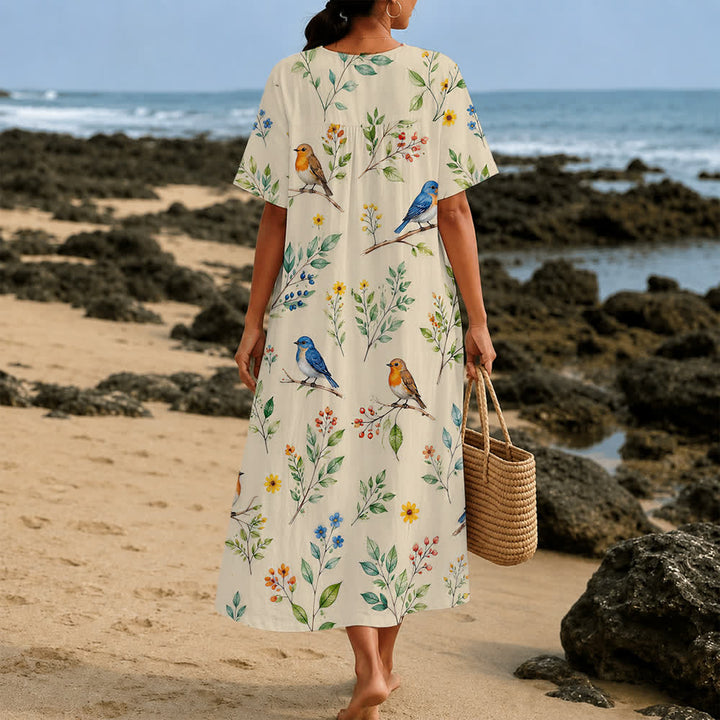 Christianartworkshop Summer Oversized Floral Print Cross Graphic V-Neck Short Sleeve Midi Dress - image 39