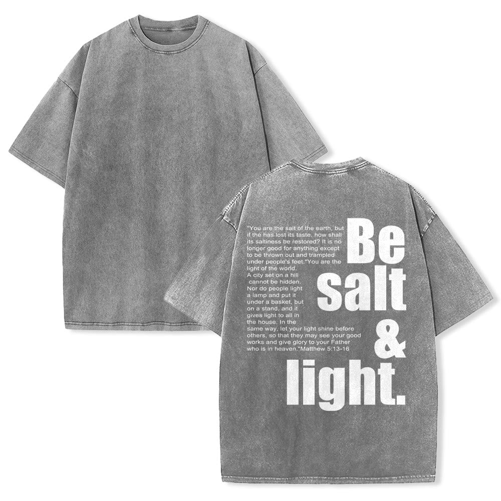 Christianartworkshop Contrast Large Small Font Salt And Light Bible Verse Back Graphic Washed Unisex T-Shirt - Grey - 5XL - image 25