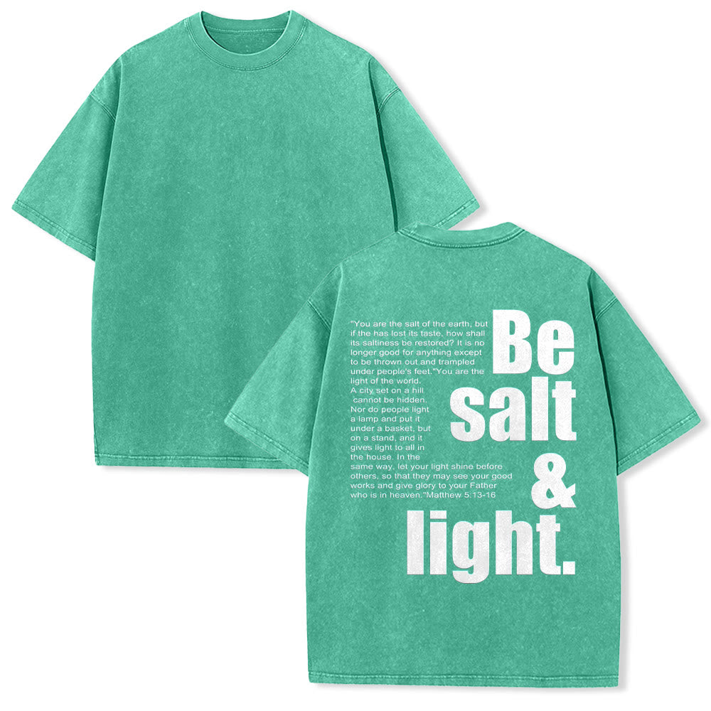Christianartworkshop Contrast Large Small Font Salt And Light Bible Verse Back Graphic Washed Unisex T-Shirt - Green - 5XL - image 16