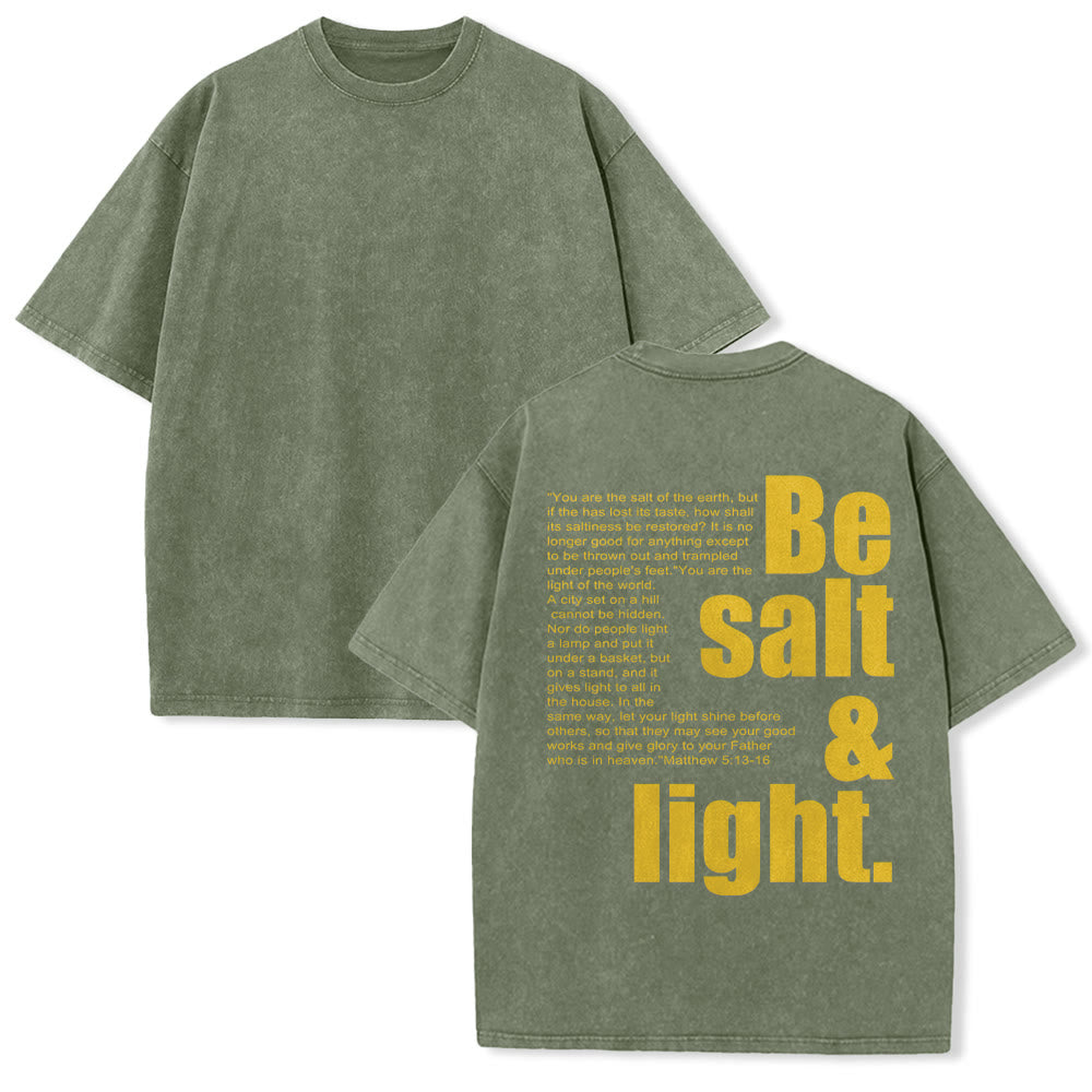 Christianartworkshop Contrast Large Small Font Salt And Light Bible Verse Back Graphic Washed Unisex T-Shirt - Army Green - 5XL - image 19