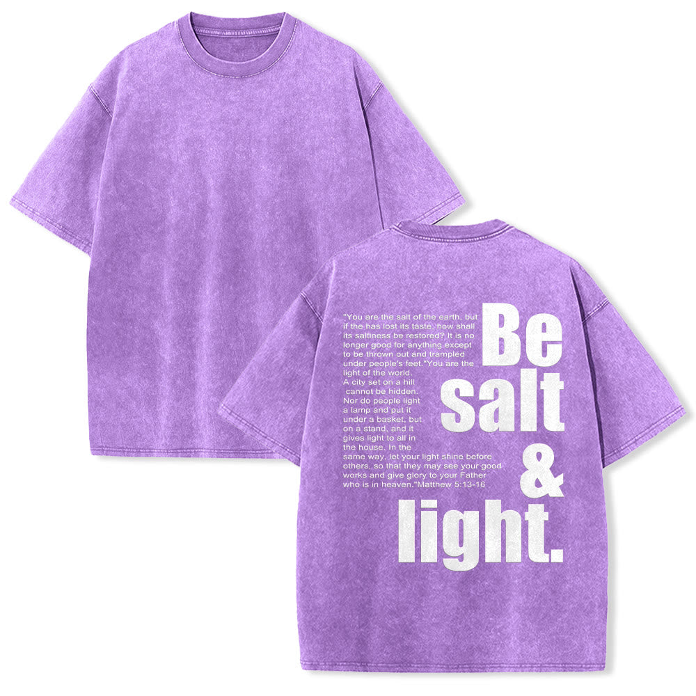 Christianartworkshop Contrast Large Small Font Salt And Light Bible Verse Back Graphic Washed Unisex T-Shirt - Purple - 5XL - image 1