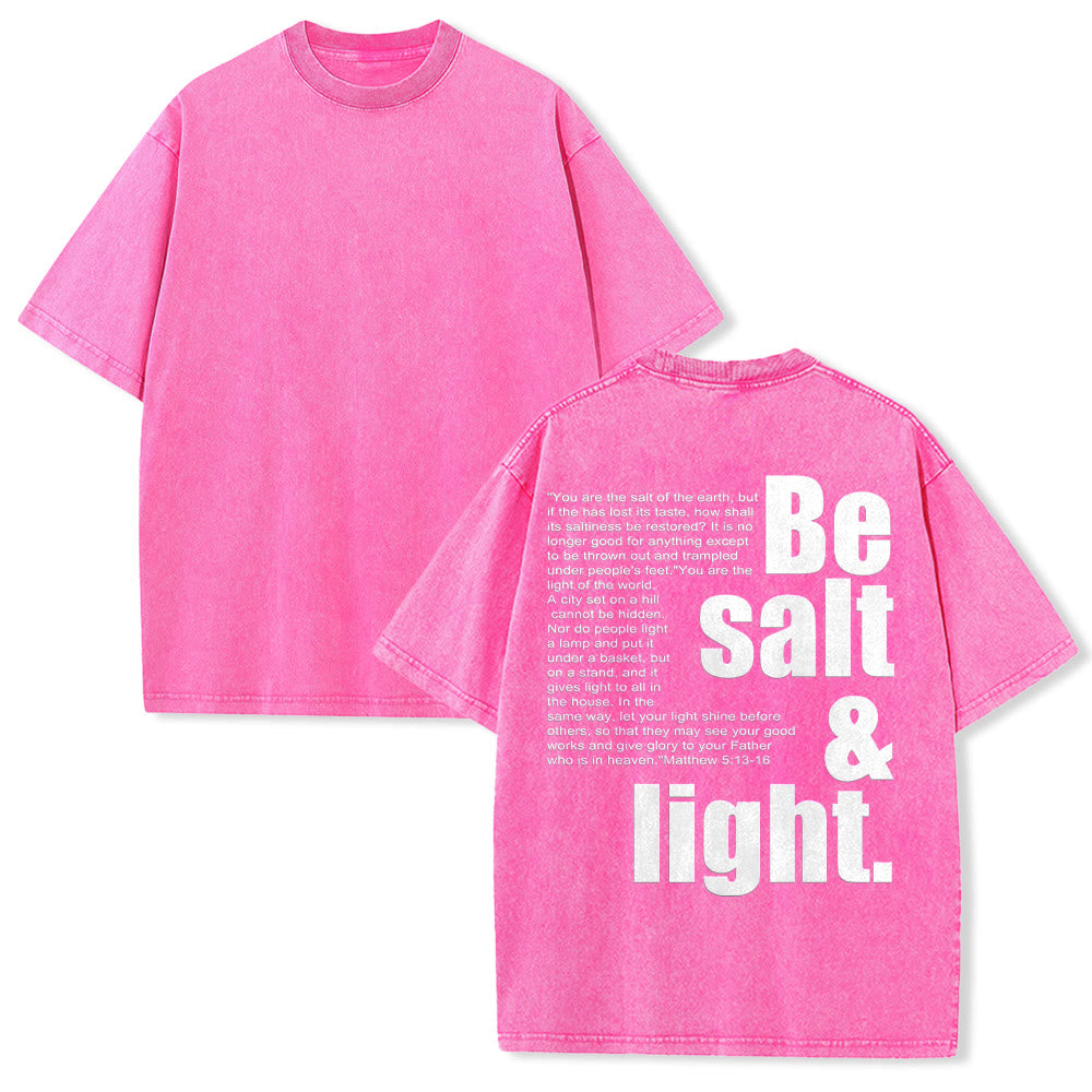 Christianartworkshop Contrast Large Small Font Salt And Light Bible Verse Back Graphic Washed Unisex T-Shirt - Pink - 5XL - image 10