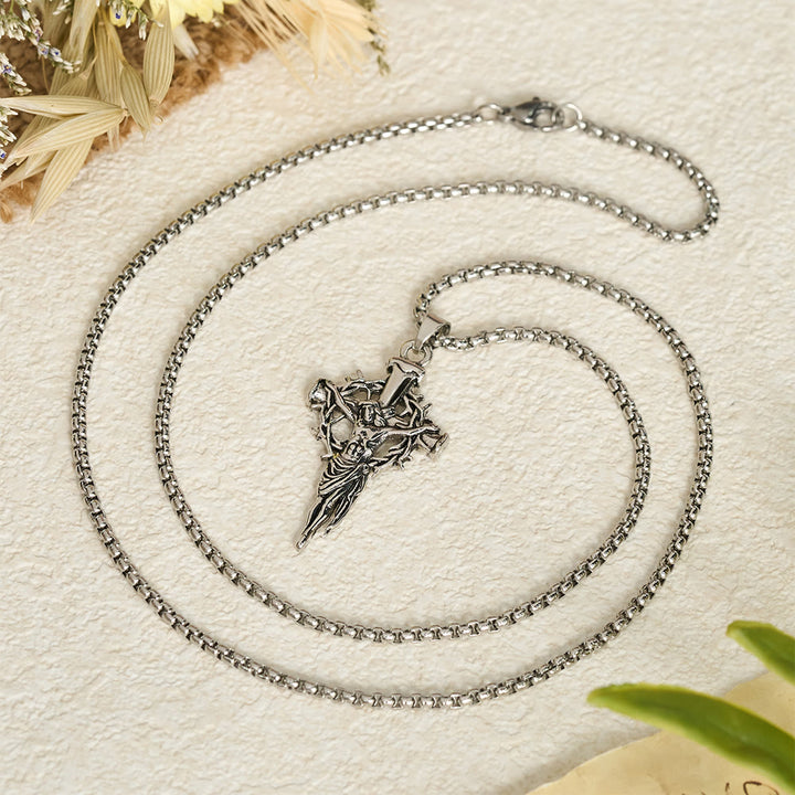 Christianartworkshop Embossed Thorn Crown Crucifix Box Chain Necklace: Emblem of Sacrifice and Redeeming Mercy - image 4