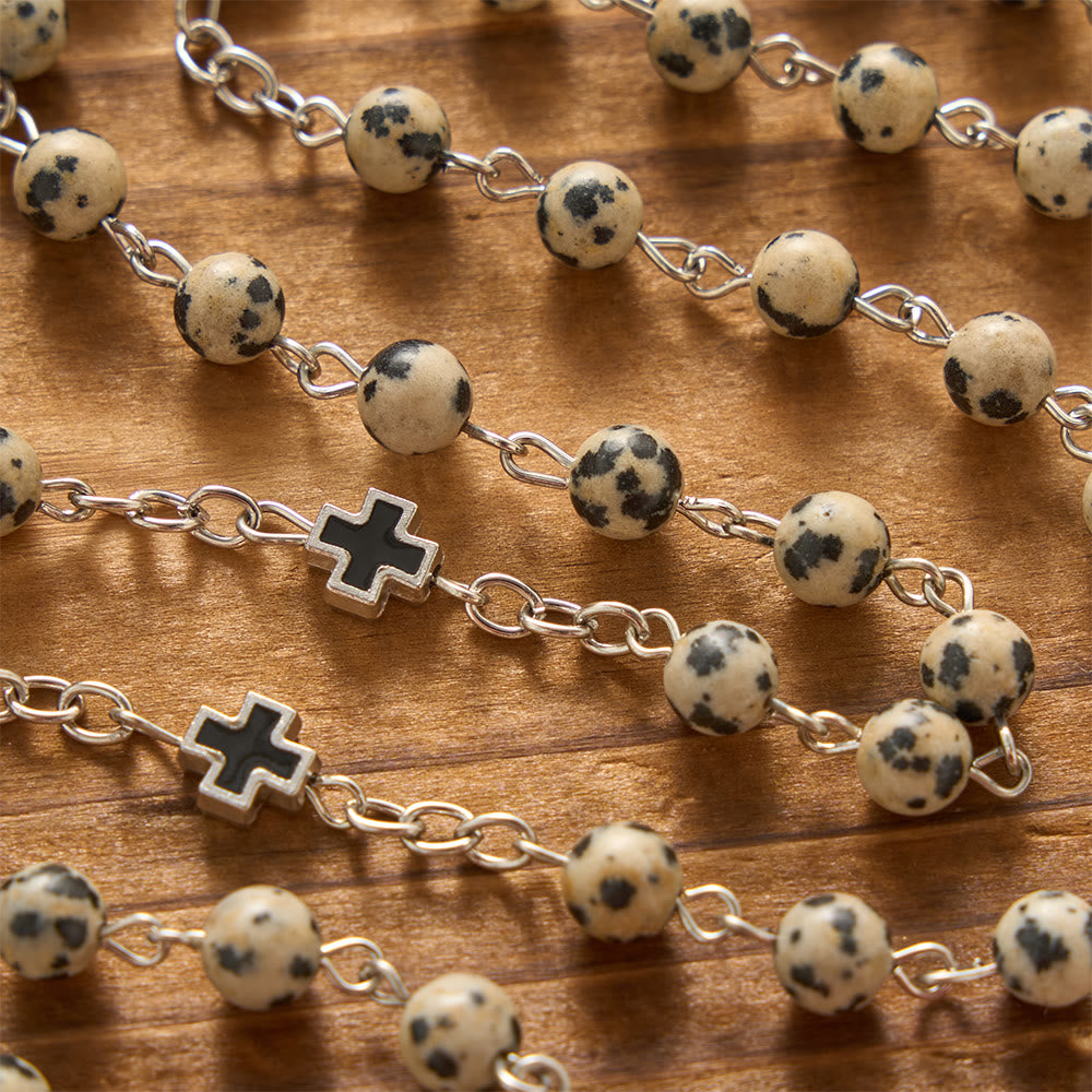 Christianartworkshop Spotted Natural Stone St.Benedict Crucifix Prayer Rosary: Emblem of Prayerful Protection & Redeeming Mercy - image 2