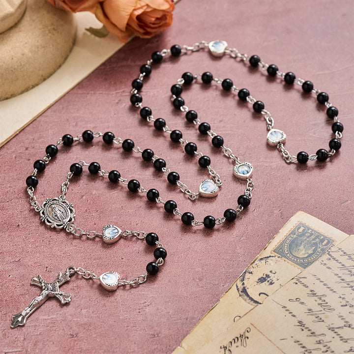 Christianartworkshop Multi-Tone Glossy Pearlescent Bead Heart Saint Portrait Prayer Rosary: Emblem of Gentle Heavenly Shelter - Black - image 12
