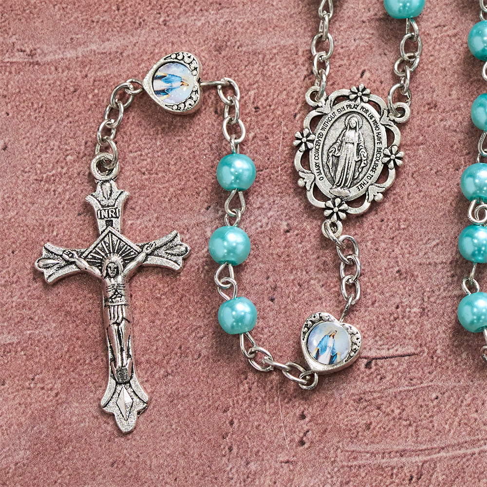 Christianartworkshop Multi-Tone Glossy Pearlescent Bead Heart Saint Portrait Prayer Rosary: Emblem of Gentle Heavenly Shelter - image 19
