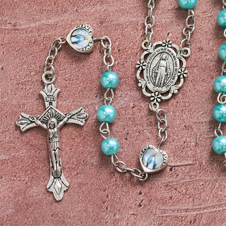 Christianartworkshop Multi-Tone Glossy Pearlescent Bead Heart Saint Portrait Prayer Rosary: Emblem of Gentle Heavenly Shelter - image 19