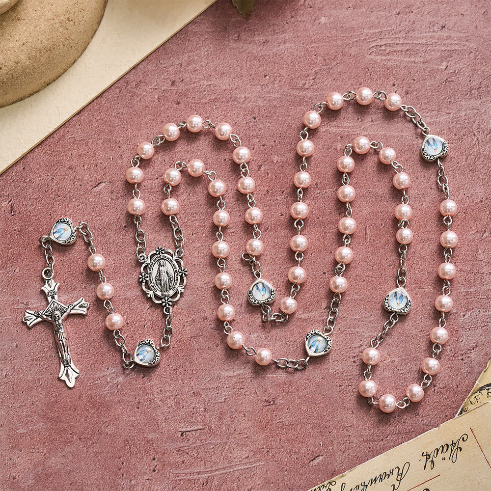 Christianartworkshop Multi-Tone Glossy Pearlescent Bead Heart Saint Portrait Prayer Rosary: Emblem of Gentle Heavenly Shelter - image 9