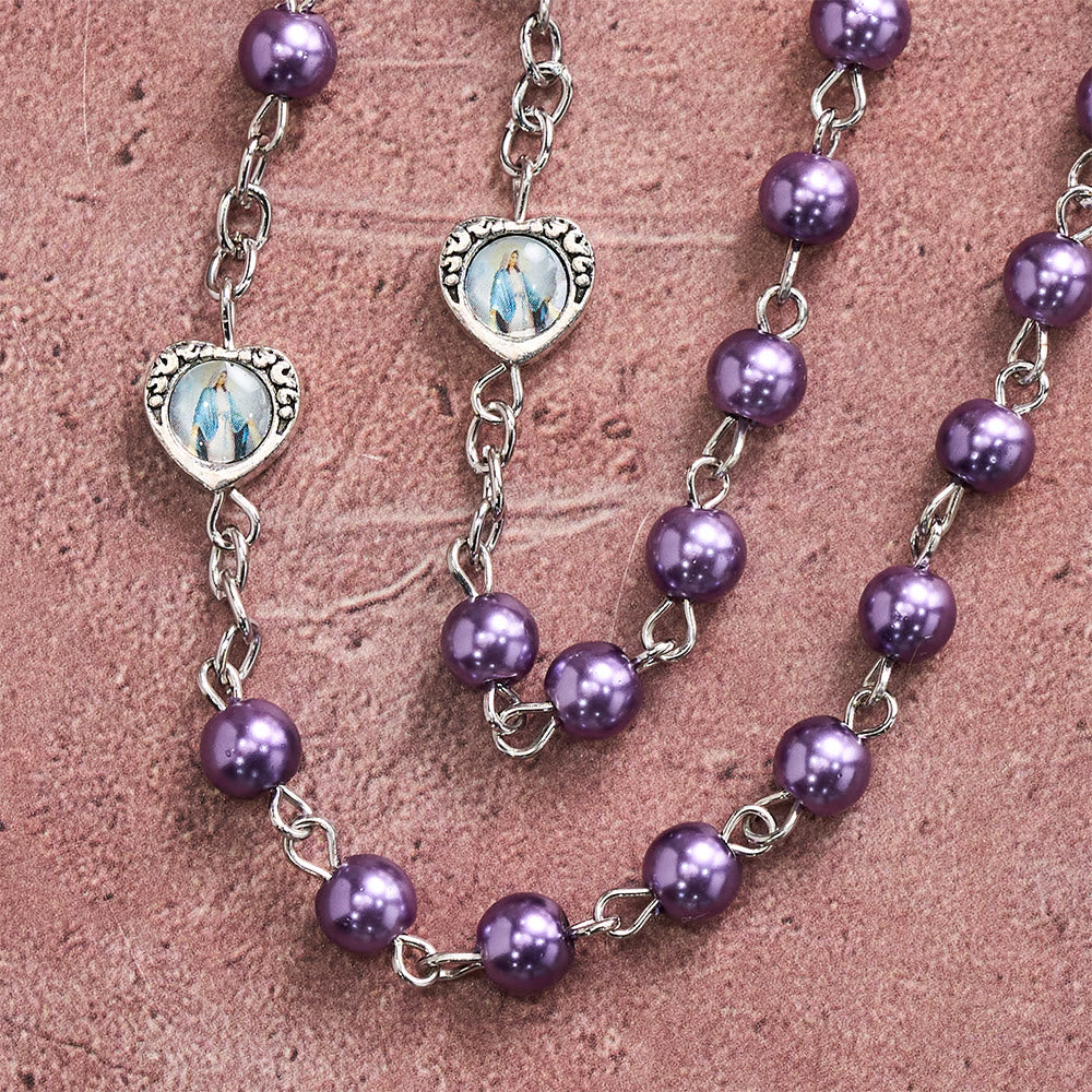 Christianartworkshop Multi-Tone Glossy Pearlescent Bead Heart Saint Portrait Prayer Rosary: Emblem of Gentle Heavenly Shelter - image 2