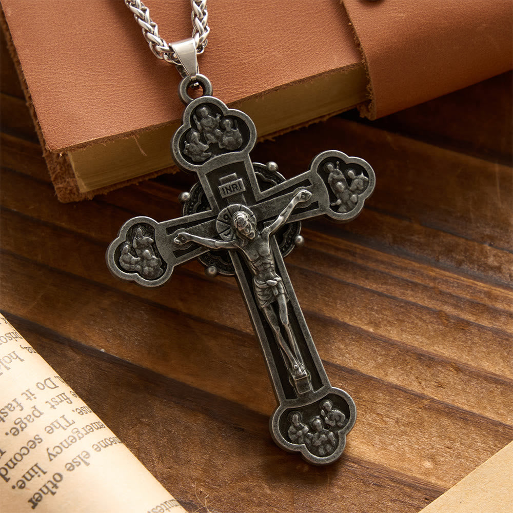 Christianartworkshop Four-Lobed Relief Vintage Crucifix Wheat Chain Necklace: Emblem of Sacrifice & Redeeming Mercy - Crucifix - image 0