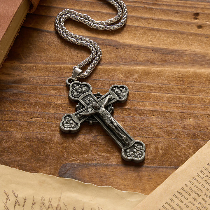 FREE Today: Four-Lobed Relief Vintage Crucifix Wheat Chain Necklace: Emblem of Sacrifice & Redeeming Mercy - image 4