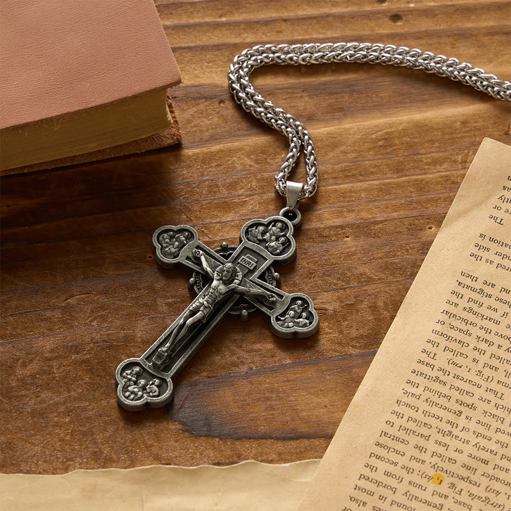 FREE Today: Four-Lobed Relief Vintage Crucifix Wheat Chain Necklace: Emblem of Sacrifice & Redeeming Mercy - image 3