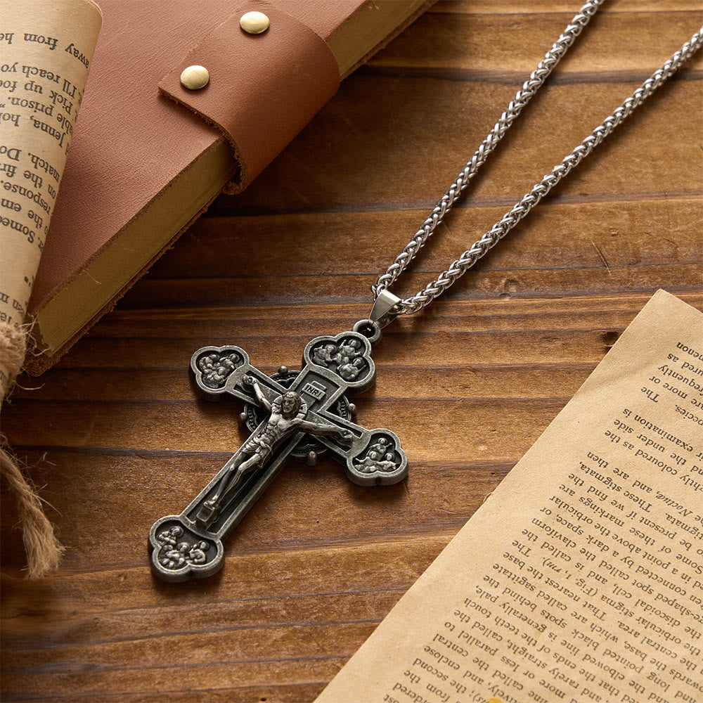 FREE Today: Four-Lobed Relief Vintage Crucifix Wheat Chain Necklace: Emblem of Sacrifice & Redeeming Mercy - image 2