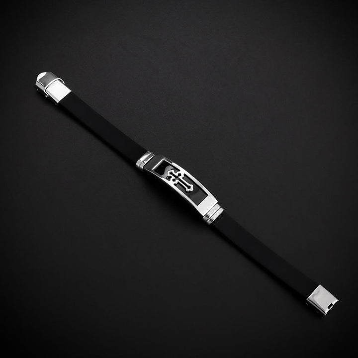 Christianartworkshop Hollow Cutout Cross Stainless Steel Silicone Wrist Bracelet: Emblem of Subtle Abiding Grace - image 6