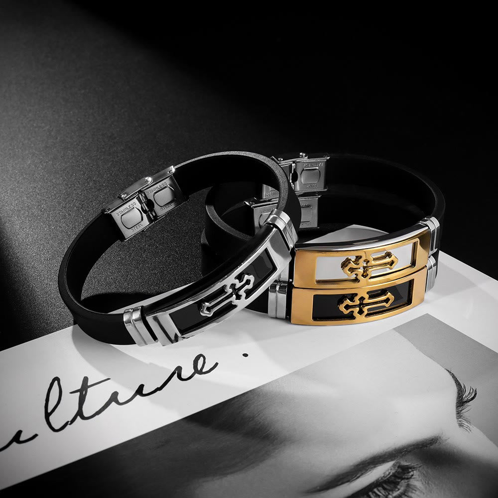 Christianartworkshop Hollow Cutout Cross Stainless Steel Silicone Wrist Bracelet: Emblem of Subtle Abiding Grace - image 1