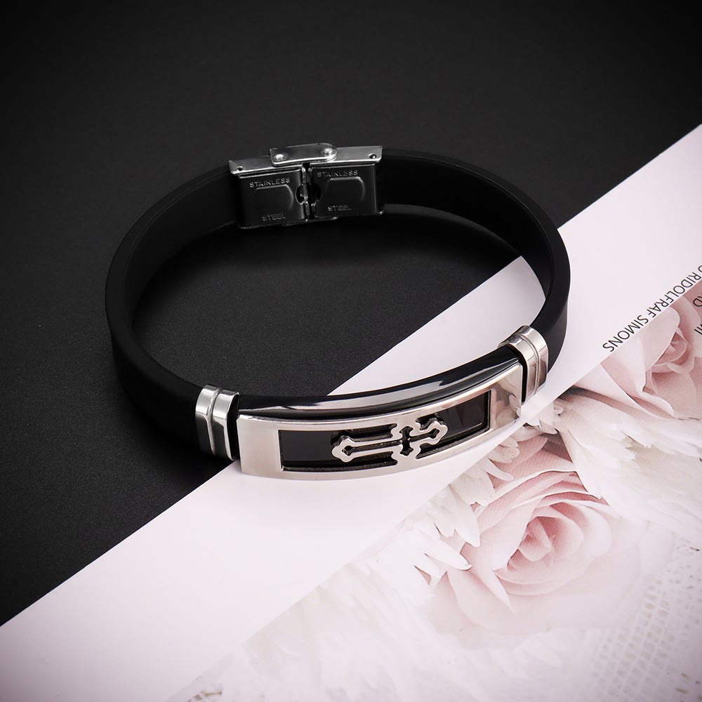 Christianartworkshop Hollow Cutout Cross Stainless Steel Silicone Wrist Bracelet: Emblem of Subtle Abiding Grace - image 5