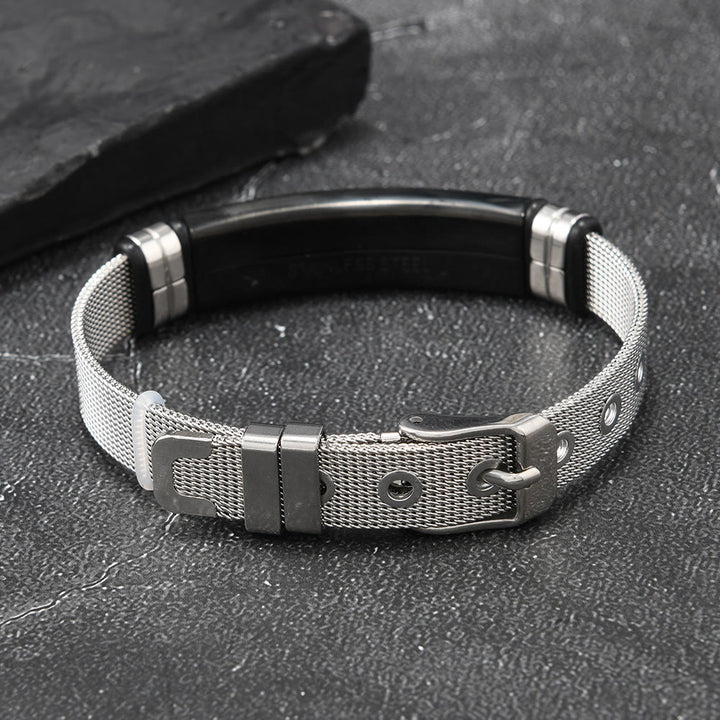 Christianartworkshop Two-Tone Raised Cross Mesh Stainless Steel Pin Buckle Bracelet: Emblem of Minimalist Abiding Grace - image 9
