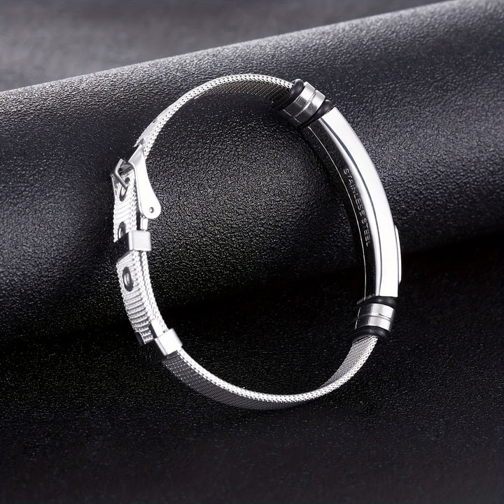 Christianartworkshop Two-Tone Raised Cross Mesh Stainless Steel Pin Buckle Bracelet: Emblem of Minimalist Abiding Grace - image 10