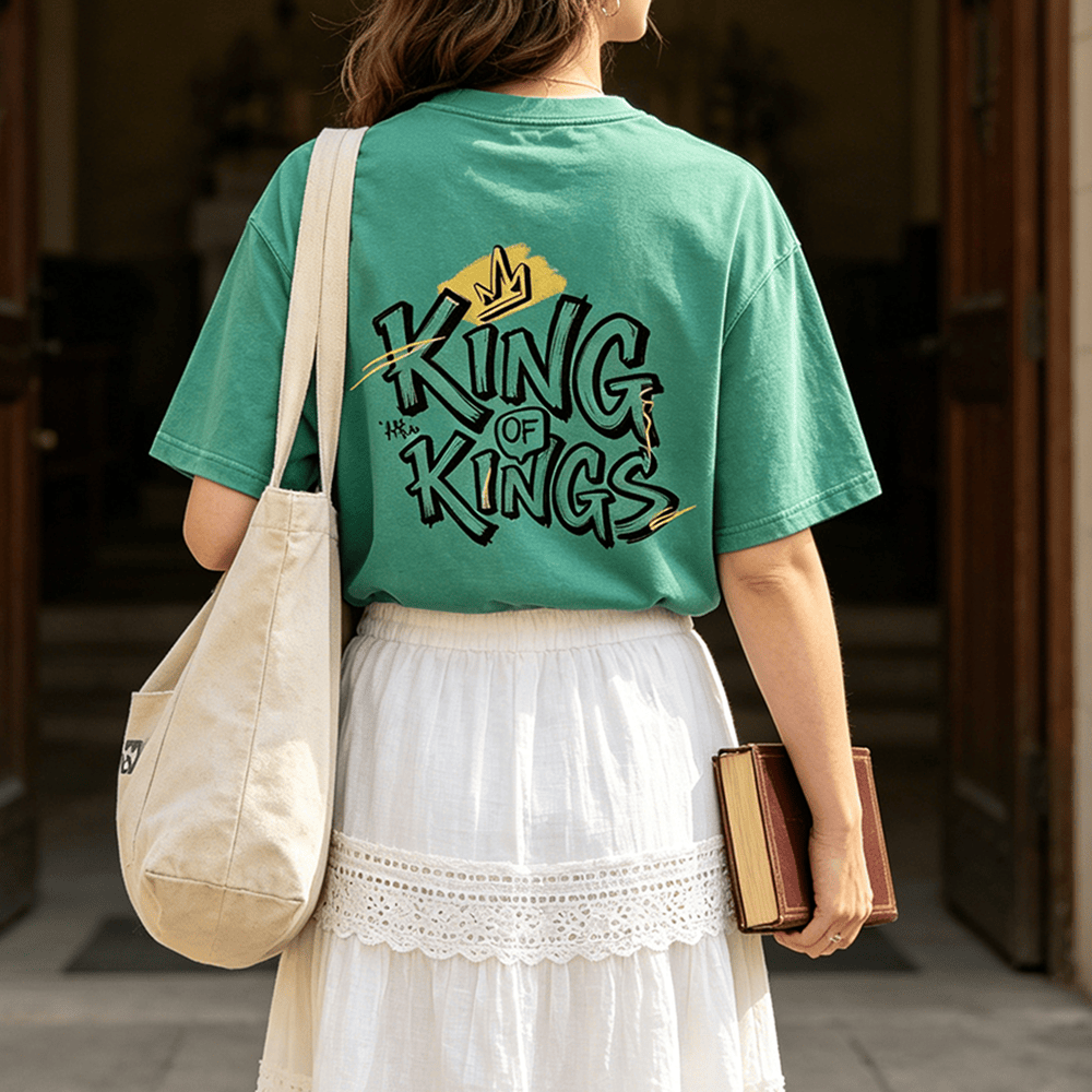 Christianartworkshop King Of Kings Brush Graffiti Crown Back Print Vintage Washed Unisex T-Shirt - image 0