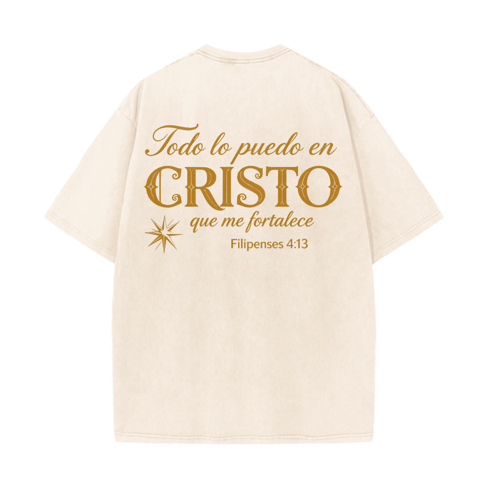 Christianartworkshop Elegant Dual Font Spanish Spiritual Verse Tiny Star Back Washed Unisex T-Shirt - image 8