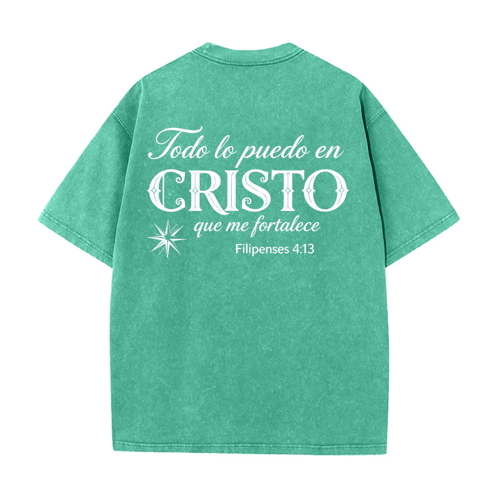 Christianartworkshop Elegant Dual Font Spanish Spiritual Verse Tiny Star Back Washed Unisex T-Shirt - image 2