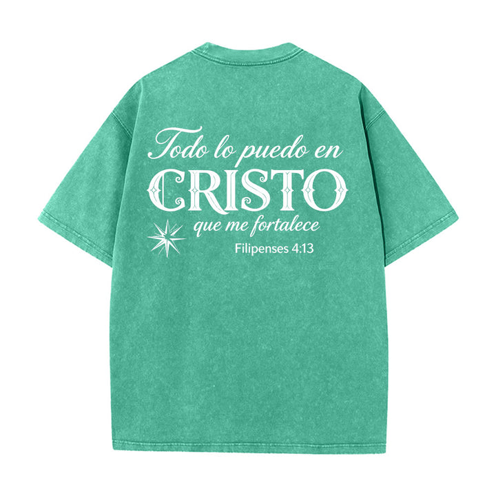 Christianartworkshop Elegant Dual Font Spanish Spiritual Verse Tiny Star Back Washed Unisex T-Shirt - image 2