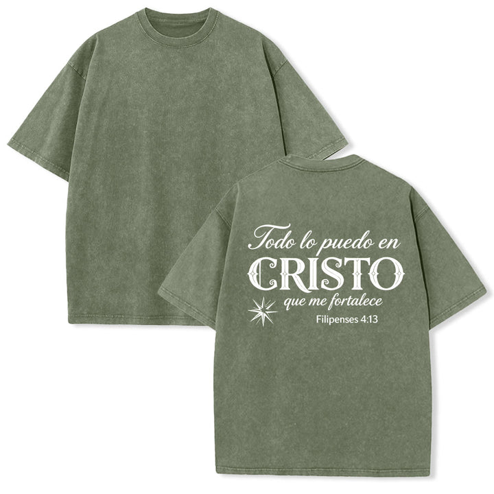 Christianartworkshop Elegant Dual Font Spanish Spiritual Verse Tiny Star Back Washed Unisex T-Shirt - Army Green - 5XL - image 19