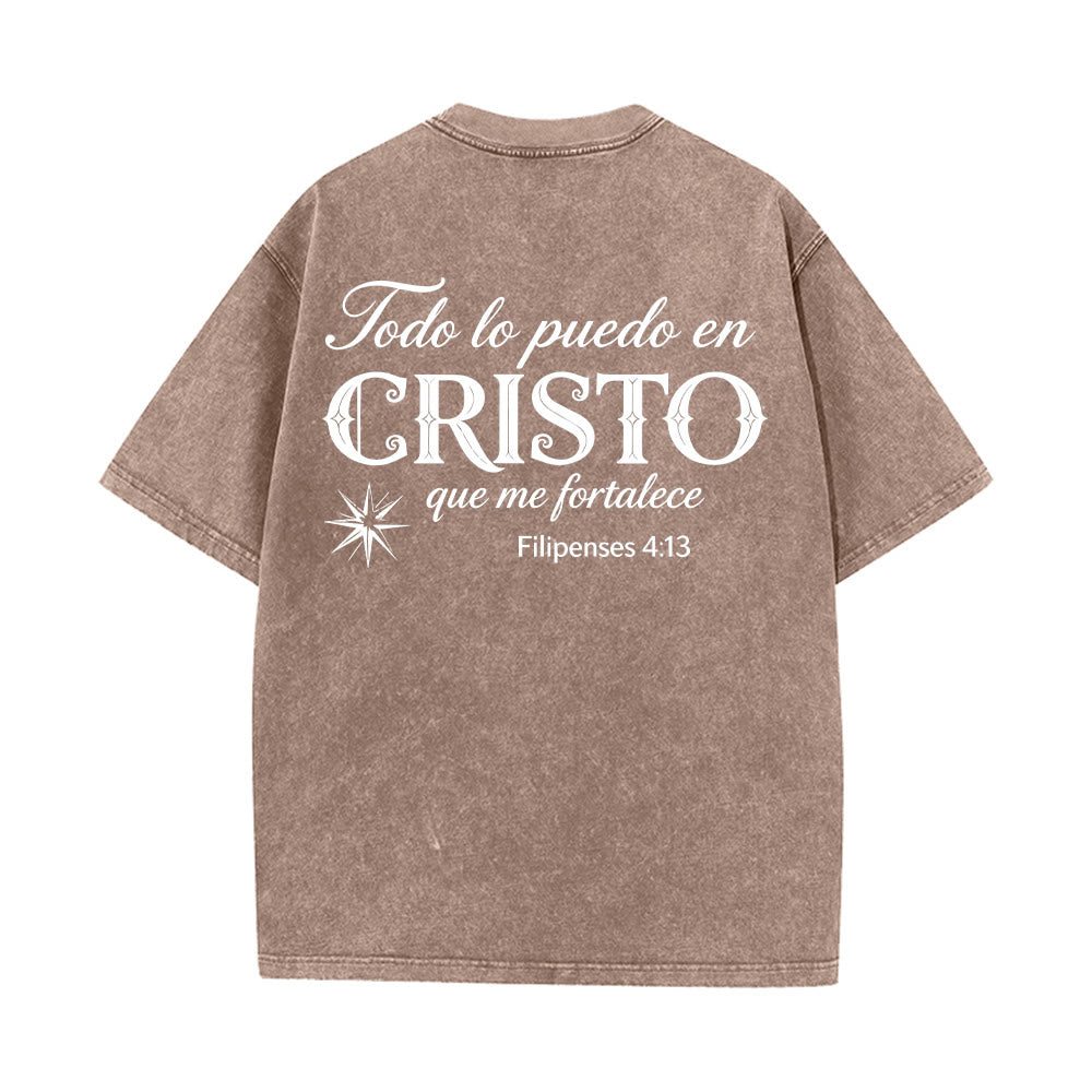 Christianartworkshop Elegant Dual Font Spanish Spiritual Verse Tiny Star Back Washed Unisex T-Shirt - image 23