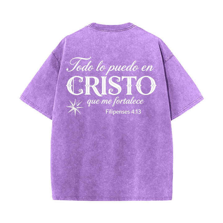Christianartworkshop Elegant Dual Font Spanish Spiritual Verse Tiny Star Back Washed Unisex T-Shirt - image 11