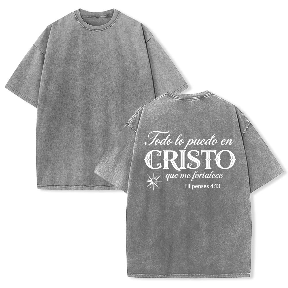 Christianartworkshop Elegant Dual Font Spanish Spiritual Verse Tiny Star Back Washed Unisex T-Shirt - Grey - 5XL - image 16