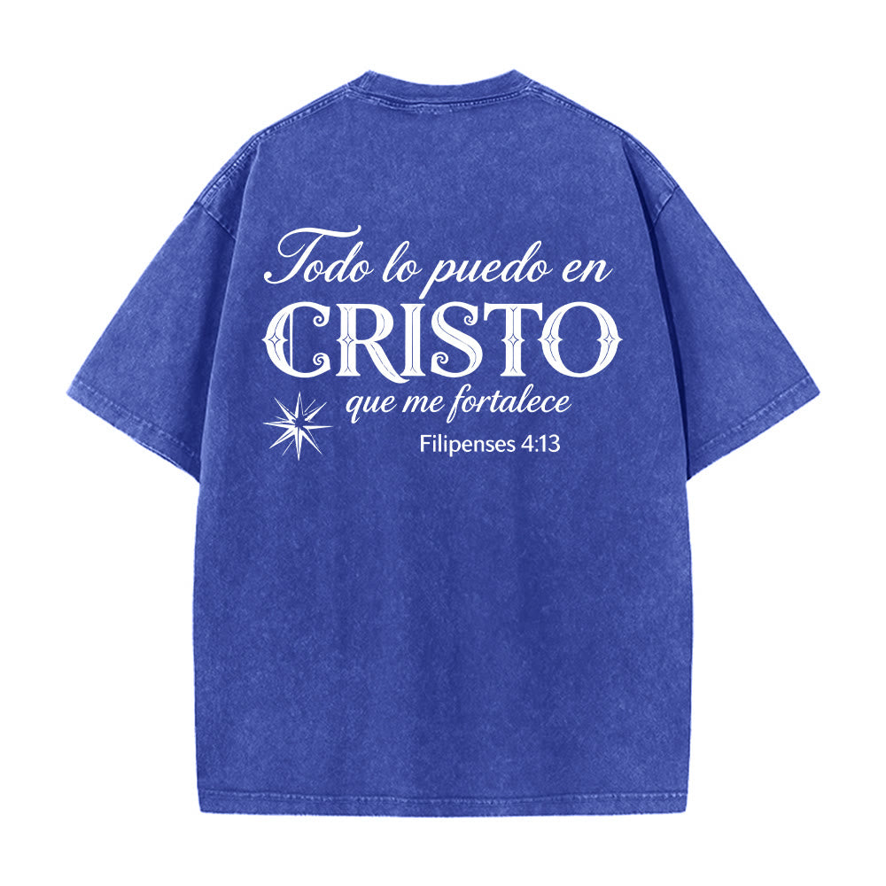 Christianartworkshop Elegant Dual Font Spanish Spiritual Verse Tiny Star Back Washed Unisex T-Shirt - image 14