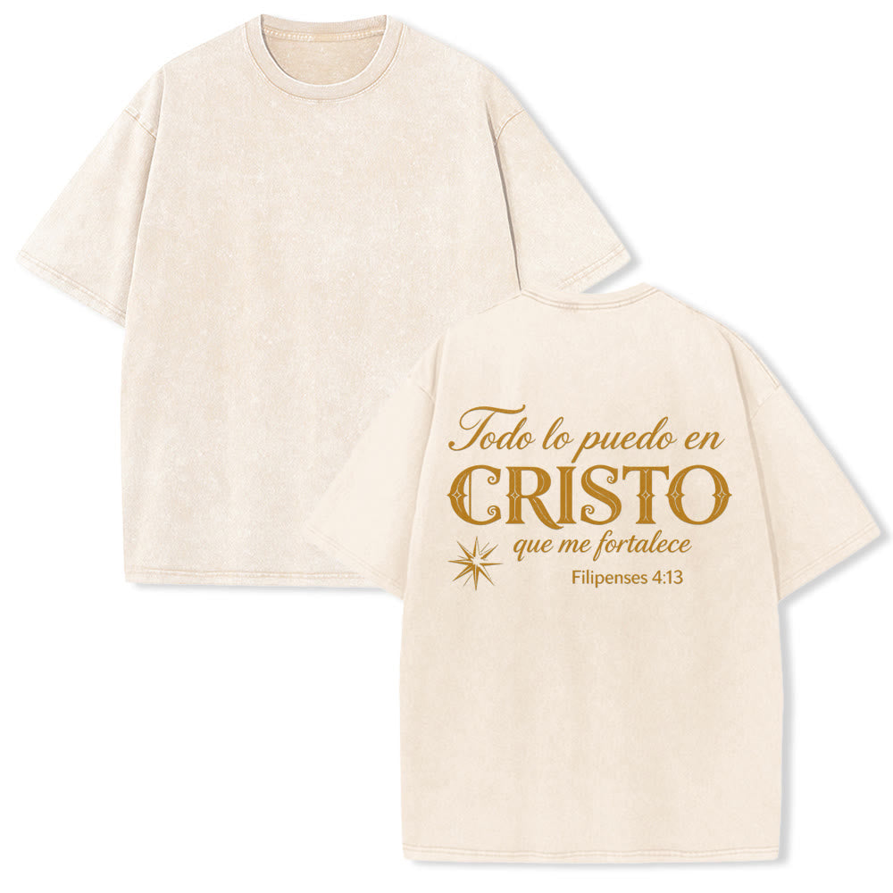 Christianartworkshop Elegant Dual Font Spanish Spiritual Verse Tiny Star Back Washed Unisex T-Shirt - Beige - 5XL - image 7