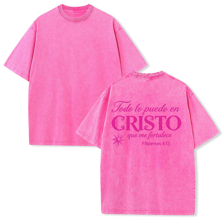 Christianartworkshop Elegant Dual Font Spanish Spiritual Verse Tiny Star Back Washed Unisex T-Shirt - Pink - 5XL - image 25