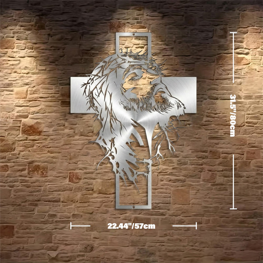 Christianartworkshop Crown of Thorns Jesus Cross Metal Wall Decor: Heartfelt Faith Statement  - Silver - 22.44"*31.50"*0.06"/57cm*80cm*0.15cm - image 17