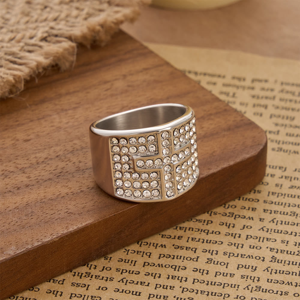 FREE Today: Dual Color Polished Thick Band Fully Encased Zircon Cross Ring: Bearer of Steady Quiet Spiritual Serenity - image 4