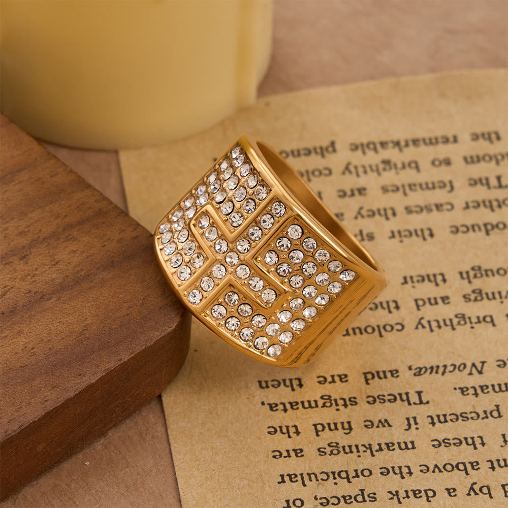 FREE Today: Dual Color Polished Thick Band Fully Encased Zircon Cross Ring: Bearer of Steady Quiet Spiritual Serenity - Golden - US 13 - image 1
