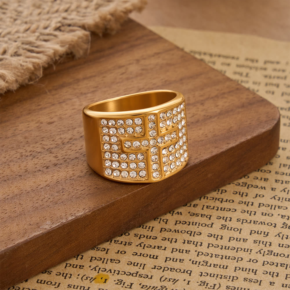 Christianartworkshop Dual Color Polished Thick Band Fully Encased Zircon Cross Ring: Bearer of Steady Quiet Spiritual Serenity - image 2