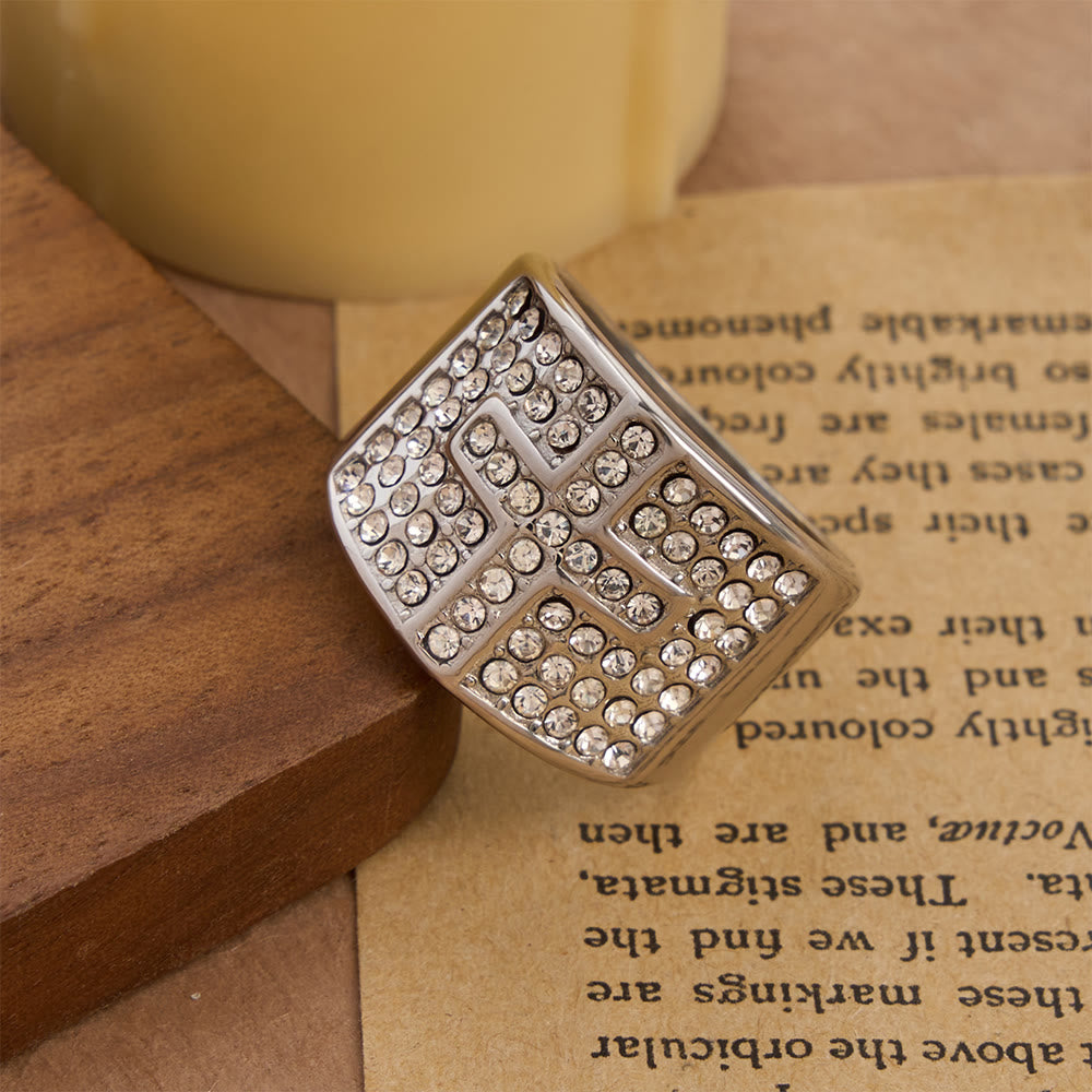 Christianartworkshop Dual Color Polished Thick Band Fully Encased Zircon Cross Ring: Bearer of Steady Quiet Spiritual Serenity - Silver - US 13 - image 3