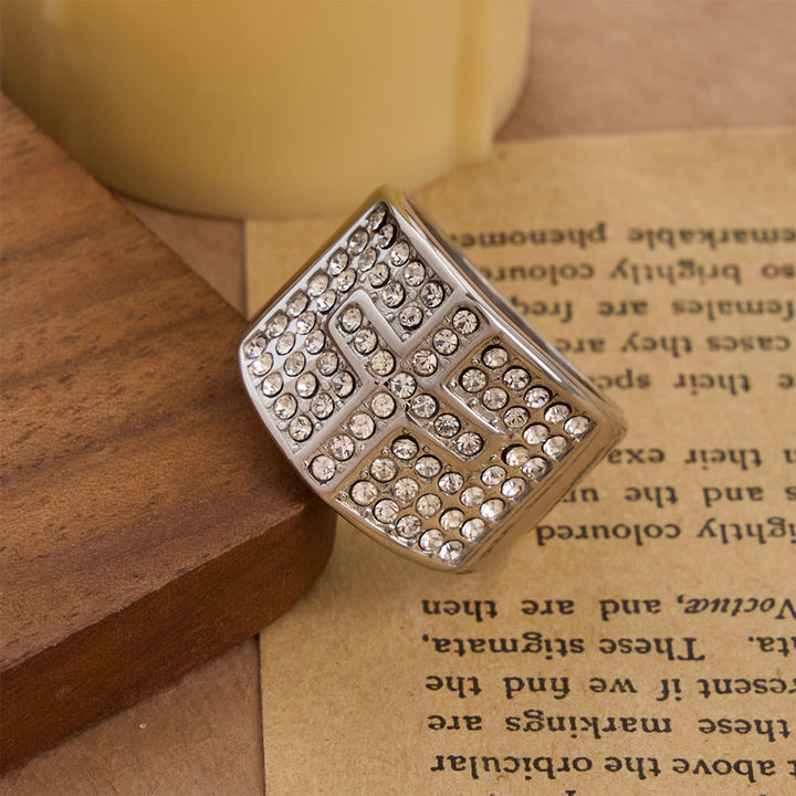 Christianartworkshop Dual Color Polished Thick Band Fully Encased Zircon Cross Ring: Bearer of Steady Quiet Spiritual Serenity - Silver - US 13 - image 3