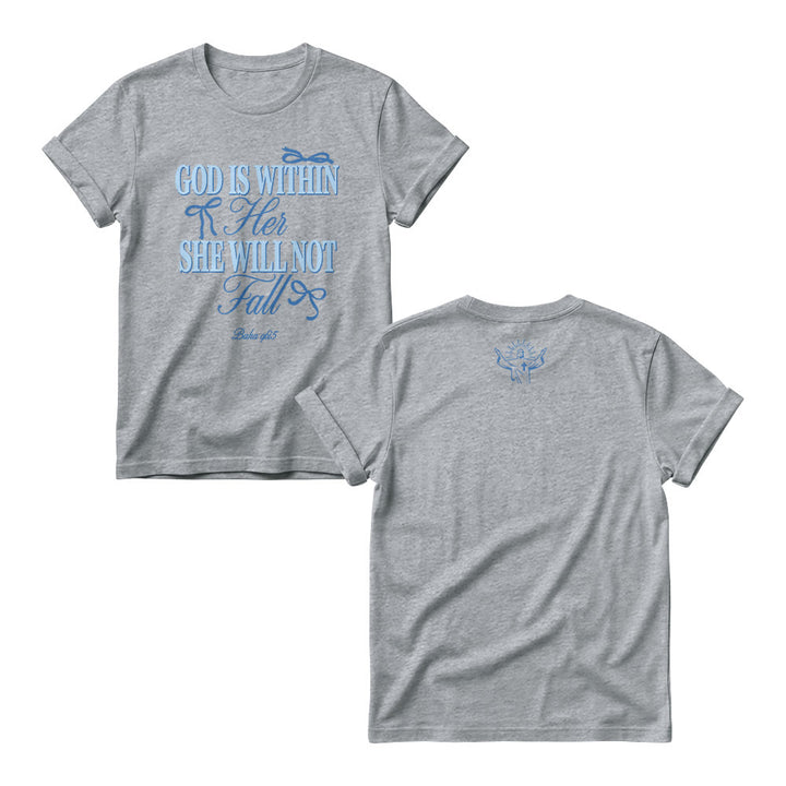 Christianartworkshop Mix Serif Cursive Bow Detail God Is Within Her Bible Verse Women’s Crewnecks - Grey - 4XL - image 5