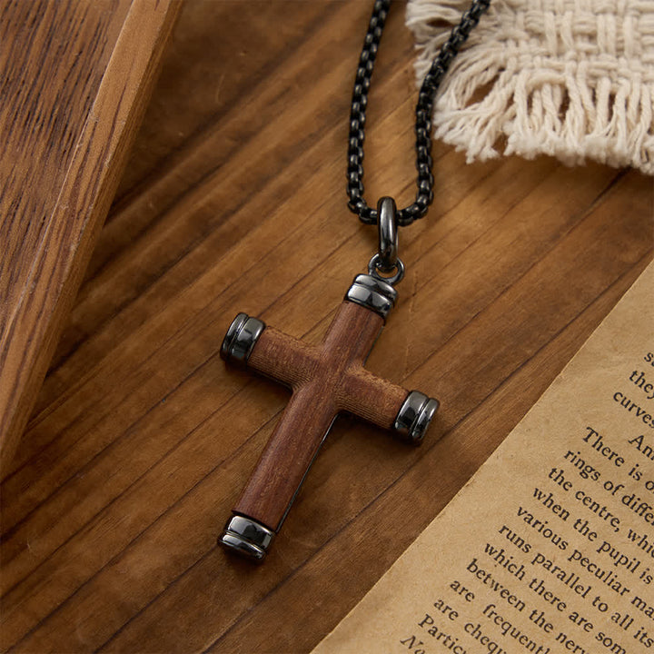 FREE Today: Minimalist Wood Cross Necklace with Sleek Metal Ends: An Emblem of Strength and Devotion - image 6